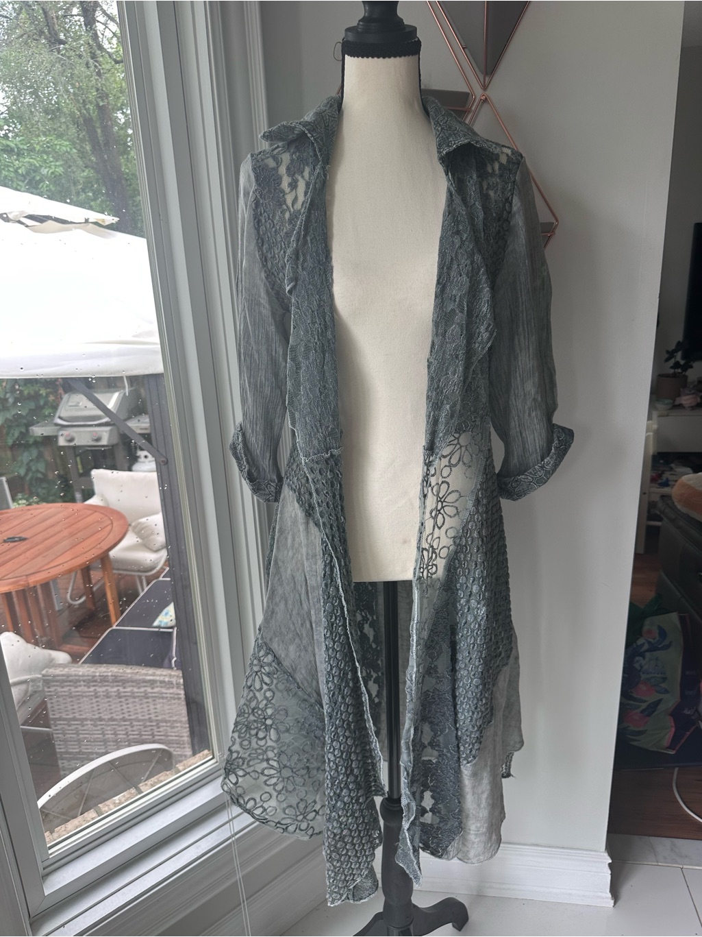 Minkas Boho Lace Patchwork Duster Cardigan Whimsigoth Mesh Jacket Size Small